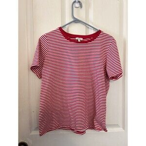 Ella Moss Size L Red White striped Short Sleeve Stretch  Cotton Perfect Tee/ 3b4